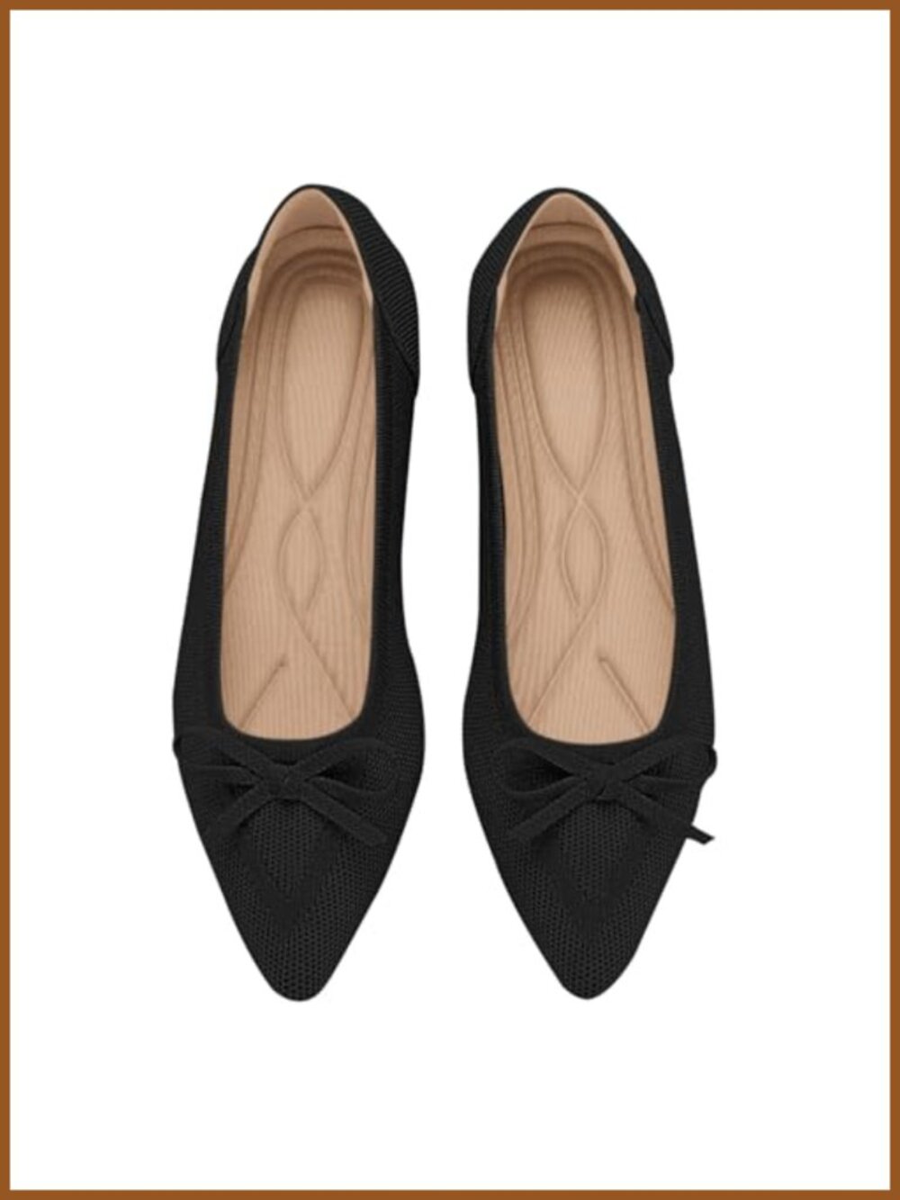 Women's Pointed Toe Bow Knit Ballet Flats Slip On Comfortable Dressy Mesh Flat